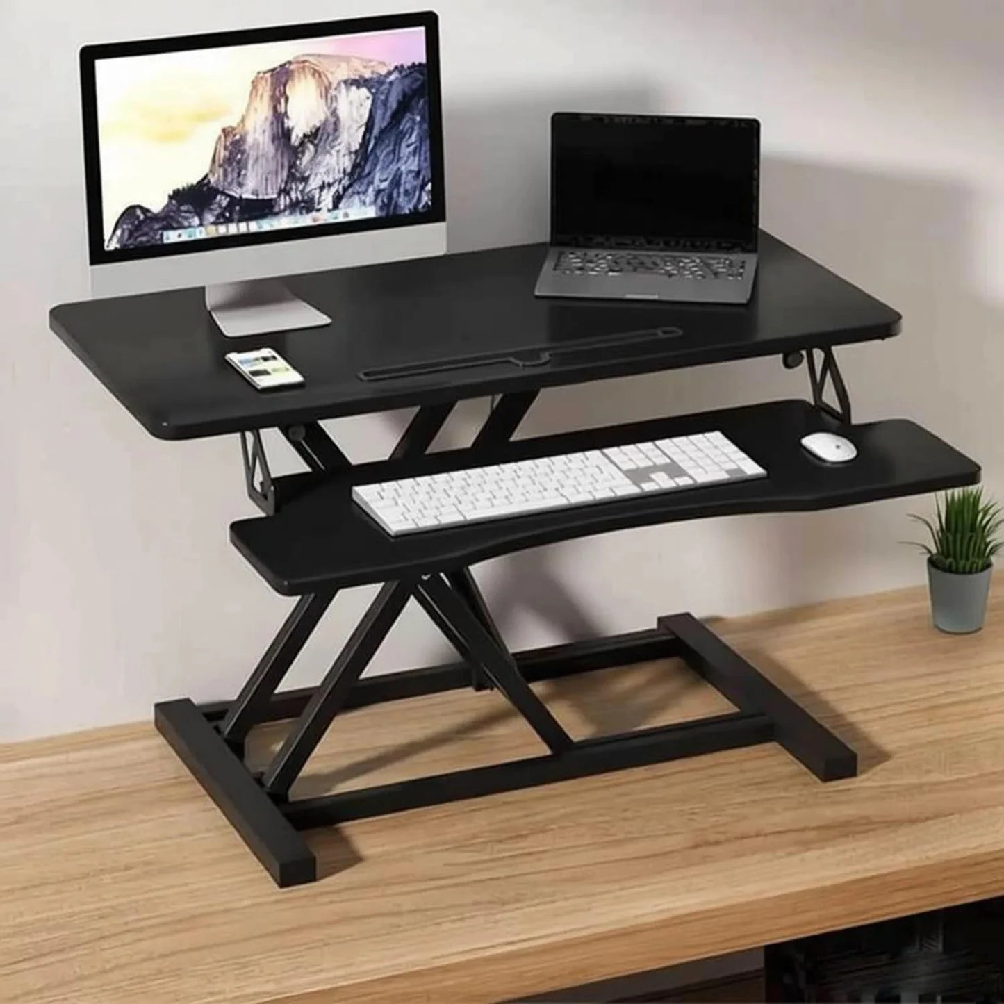 Pneumatic Standing Desk Converter with Keyboard Tray