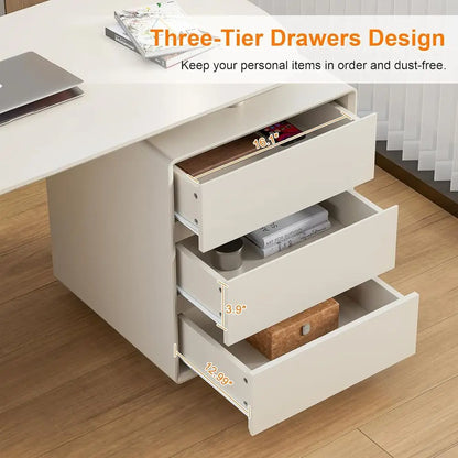 Cream White Desk with Storage Shelves