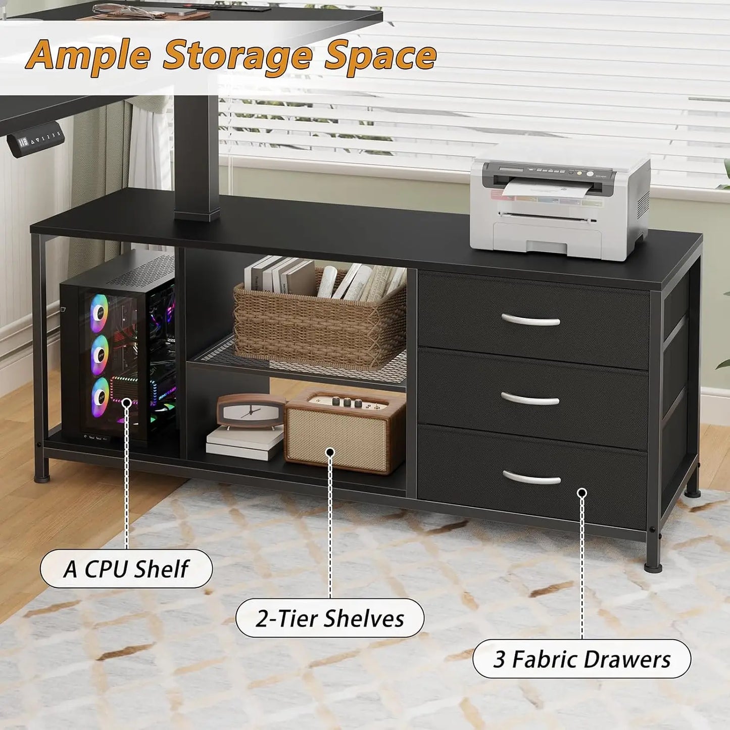 Premium L-Shaped Electric Standing Desk with Integrated Storage & Charging Station