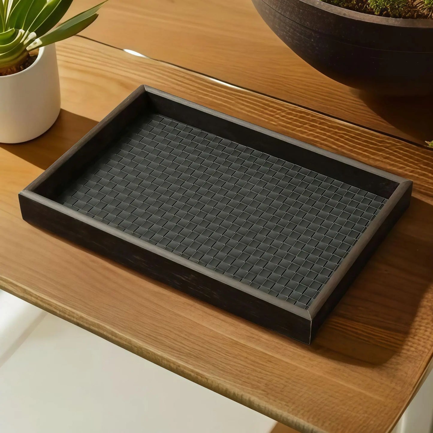 Woven Texture Faux Leather Storage Tray