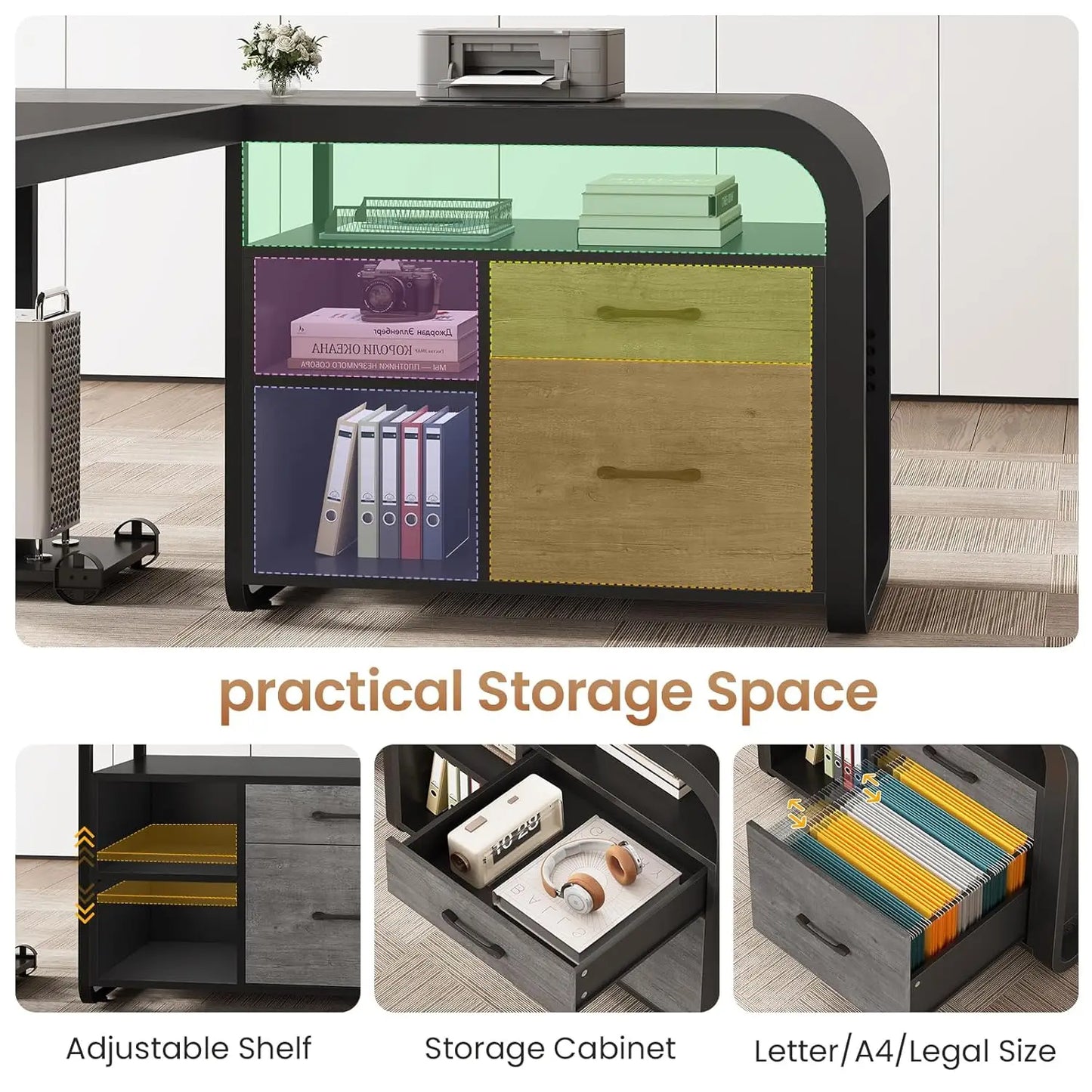 Nova L-Shaped Executive Desk with Storage & Charging Station