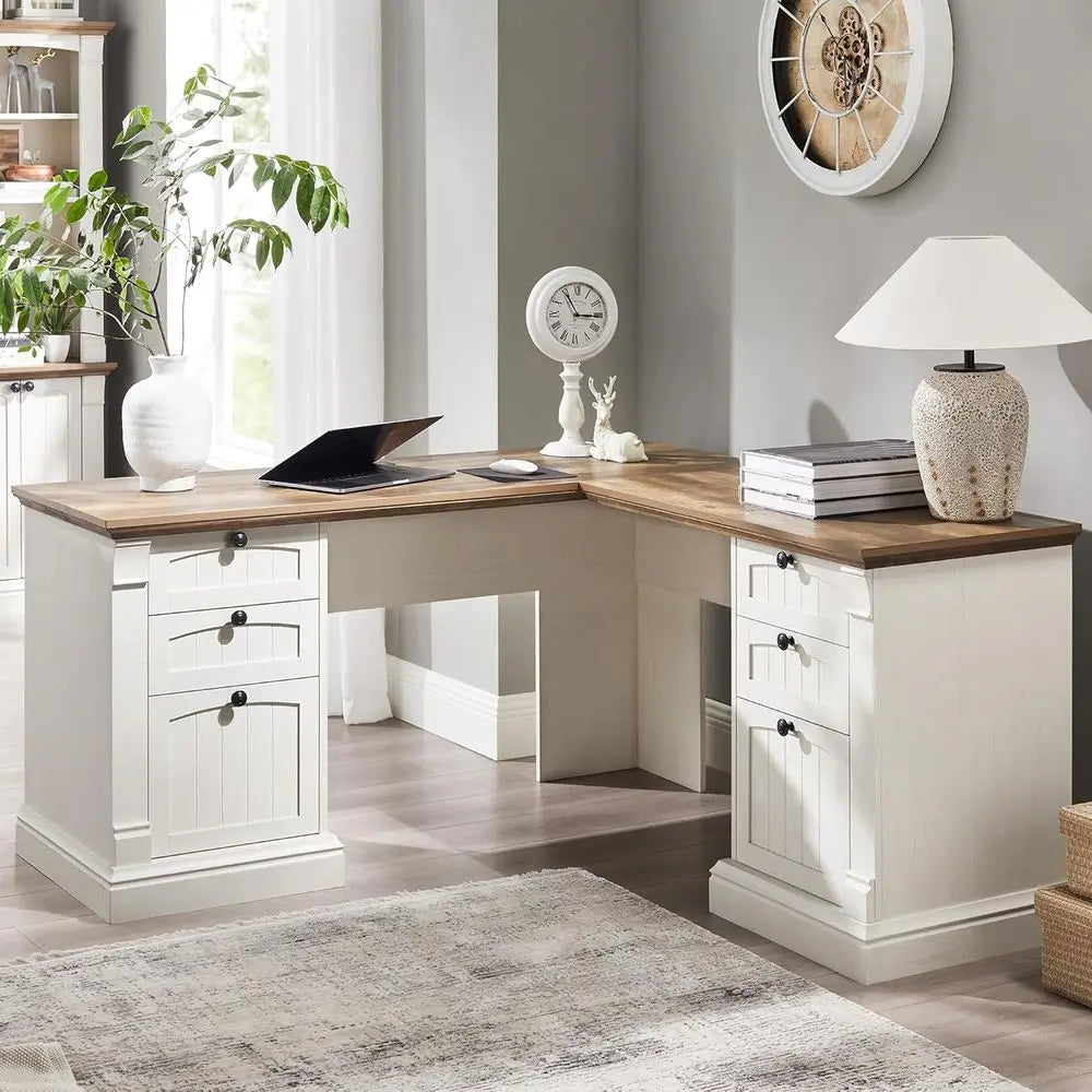 Antique White L-Shaped Desk