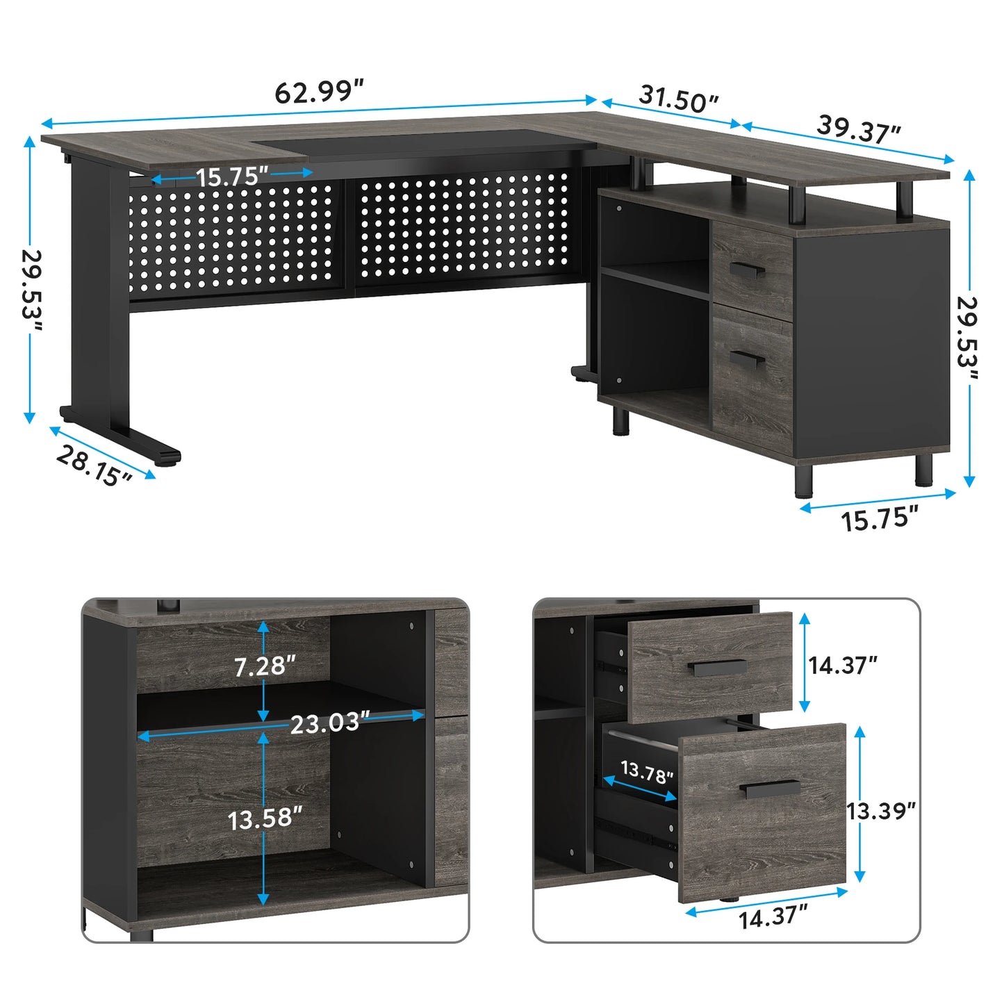 Parkview L-Shaped Executive Desk with Storage Cabinet & File Drawer