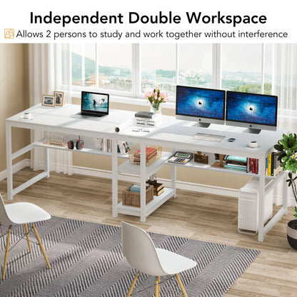 Two-Person Desk with Bookshelf