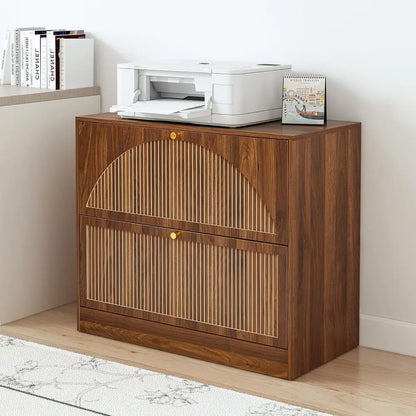 Premium Walnut Filing Cabinet with Fluted Drawers & Spacious Storage