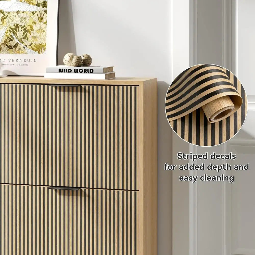 Striped 4-Door Shoe Cabinet