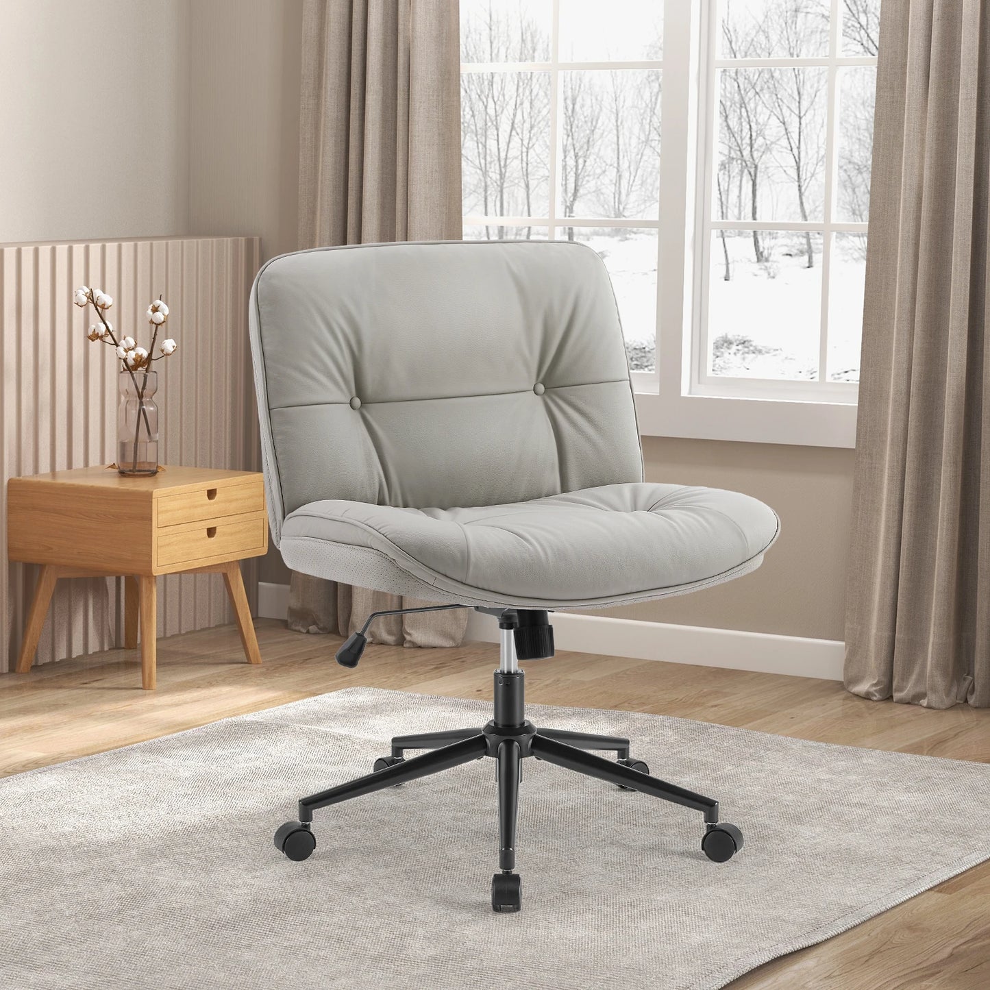 Wide Seat Armless PU Leather Office Chair