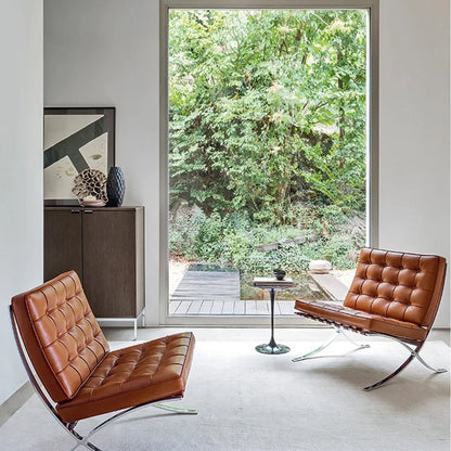 Barcelona-Style Leather Lounge Chair