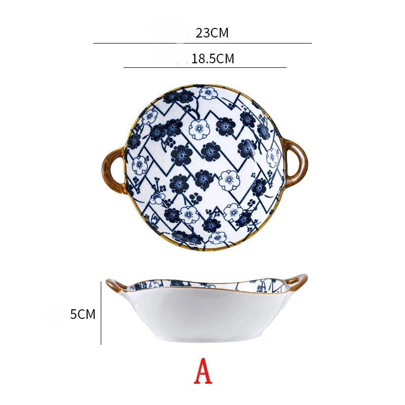 Japanese Ceramic Noodle Bowl w/ Handles
