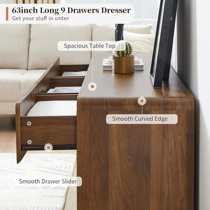 Premium 9-Drawer Wood Dresser with Fluted Modern Design