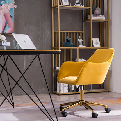 Yellow Velvet Swivel Office Chair