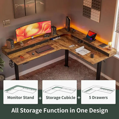 Premium L-Shaped Electric Standing Desk with Triple-Motor Lift & Storage
