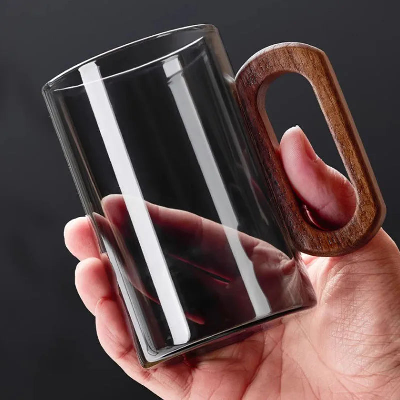 360ml Glass Tea Cup with Wood Handle