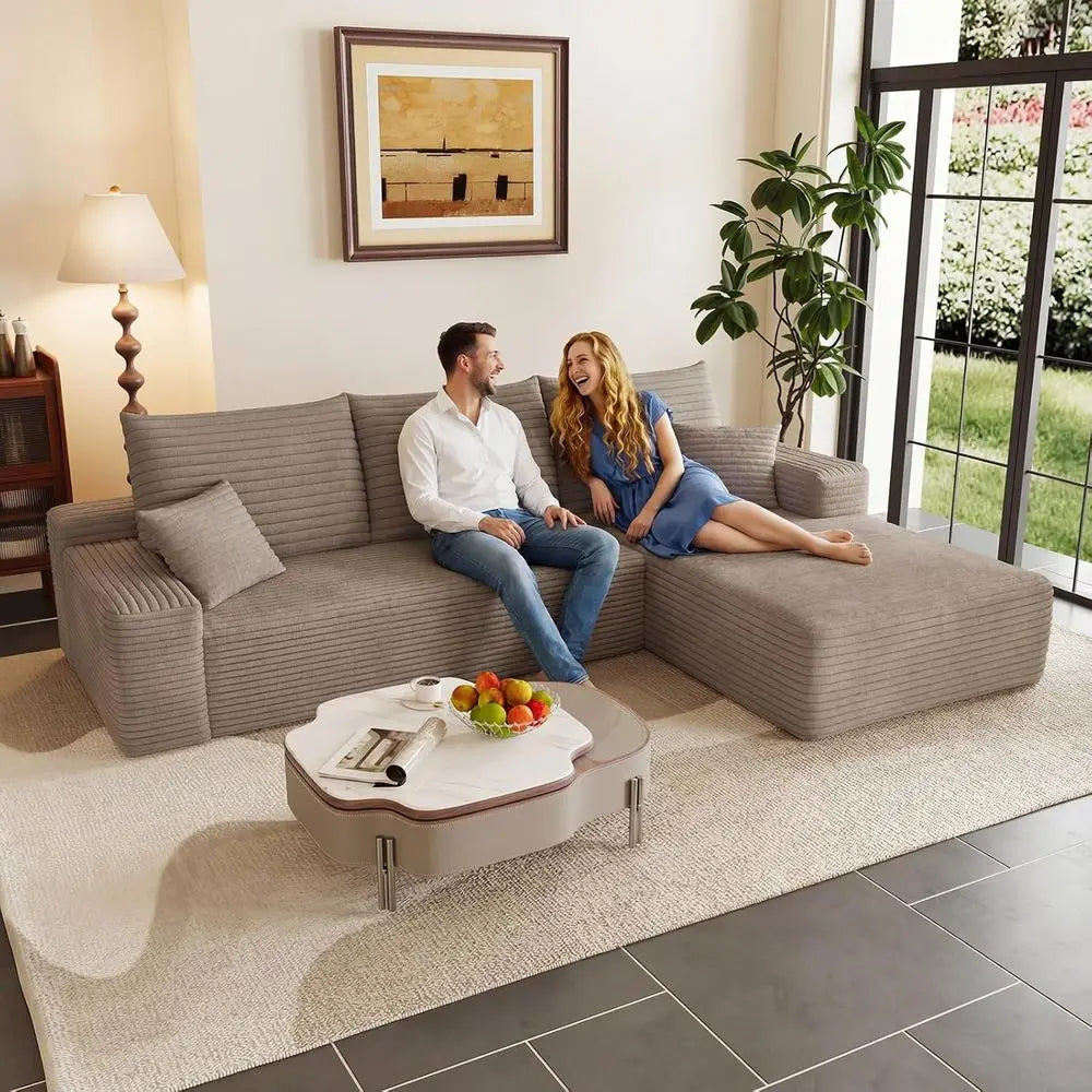 L-Shape Corduroy Sectional Couch