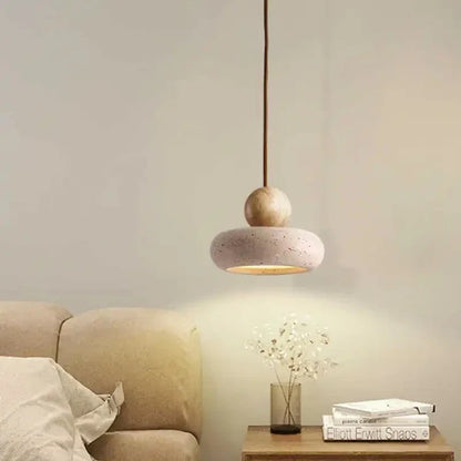 Stone & Wood Pendant for Warm Ambient Glow