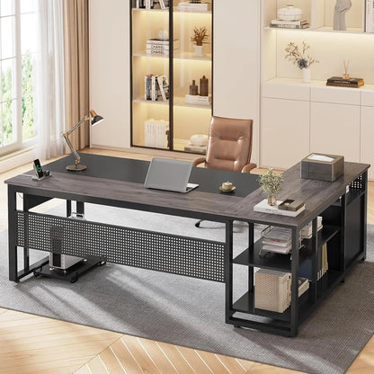 Valmere L-Shaped Desk with Storage Cabinet, File Drawer & Charging Station