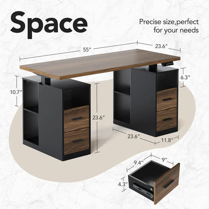 Black Walnut Standing Desk with Drawers