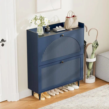 Narrow Blue Shoe Storage Cabinet