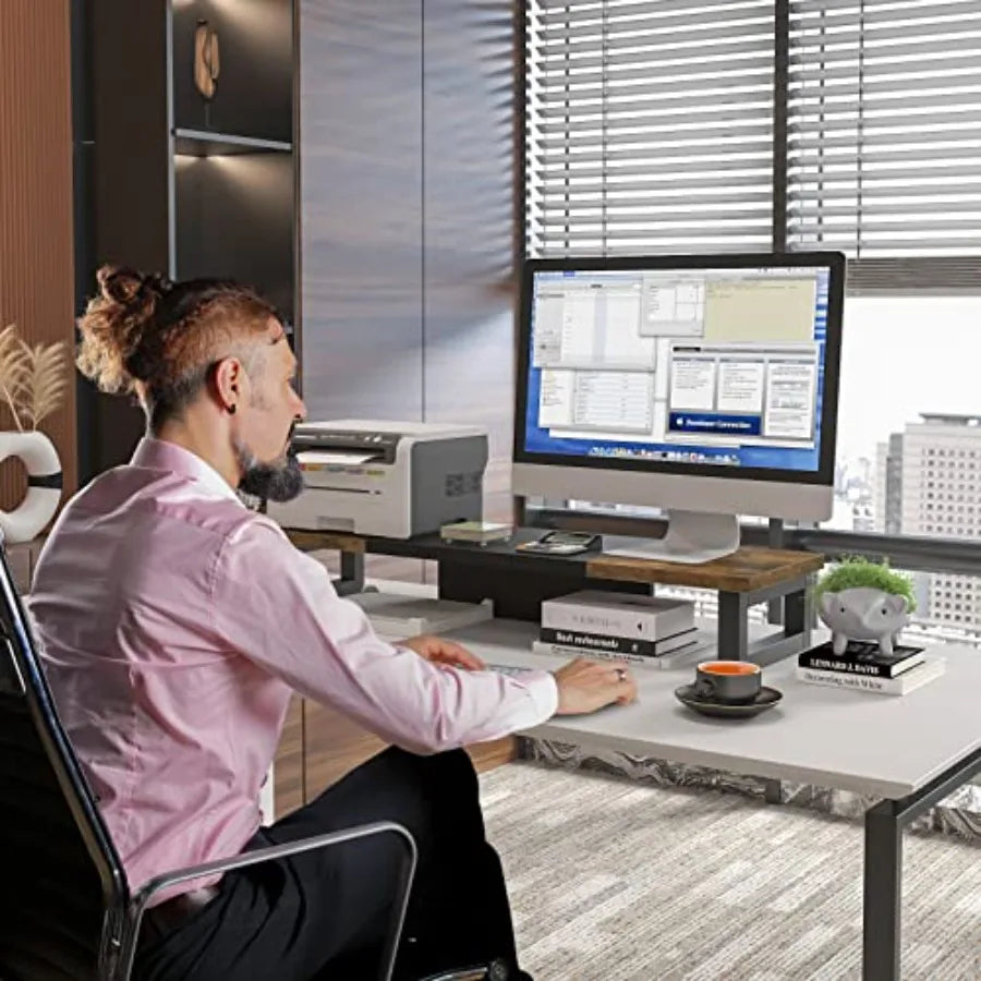 Dual Monitor Stand Riser with Desktop Storage Shelf
