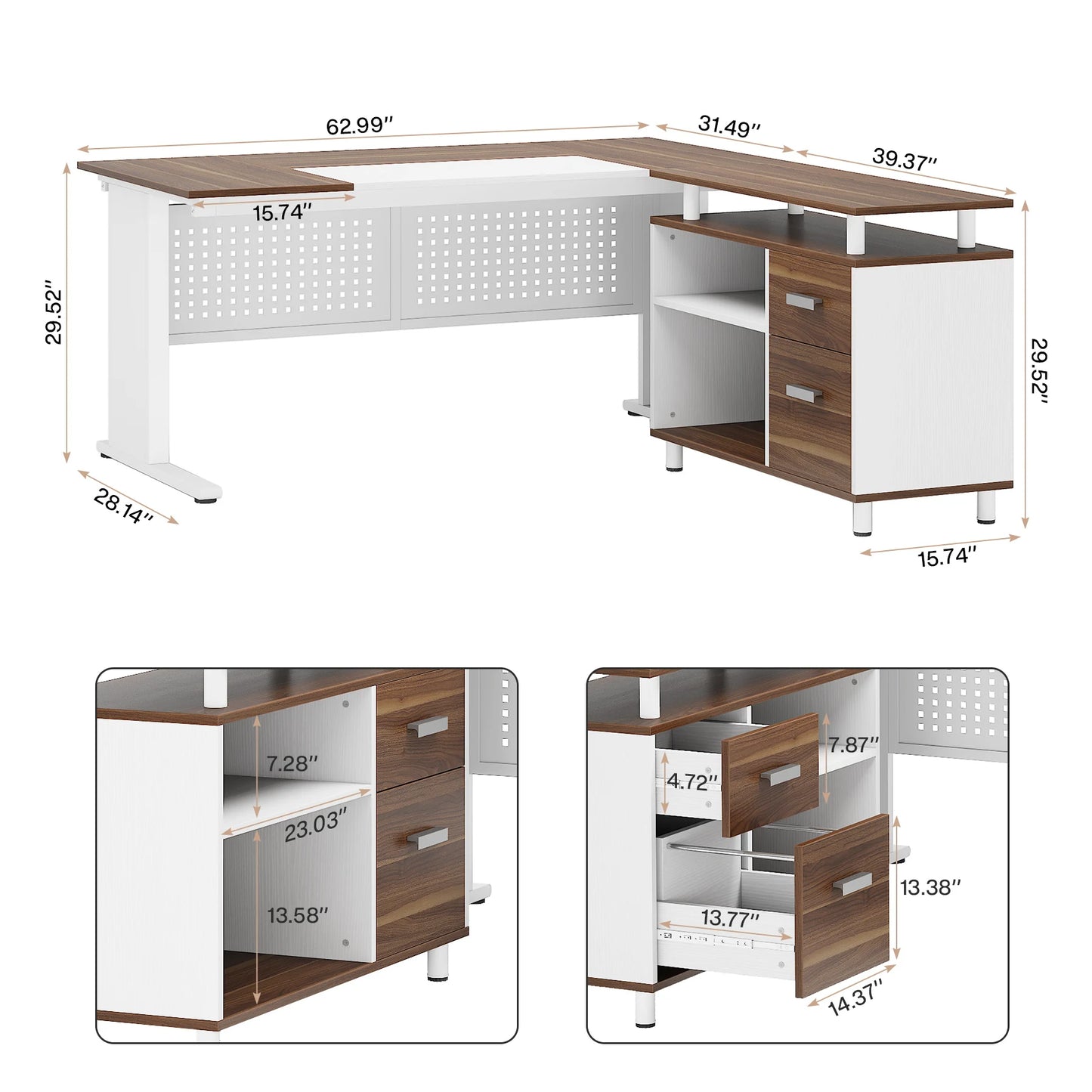Parkview L-Shaped Executive Desk with Storage Cabinet & File Drawer
