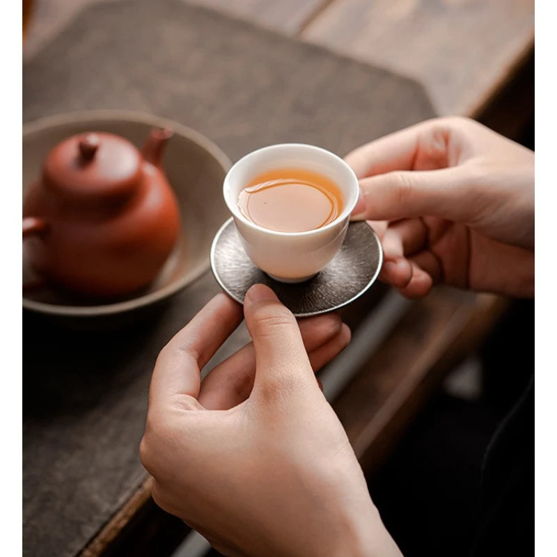 Antique Alloy Teacup Coaster Set