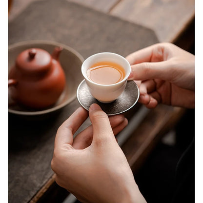 Antique Alloy Teacup Coaster Set
