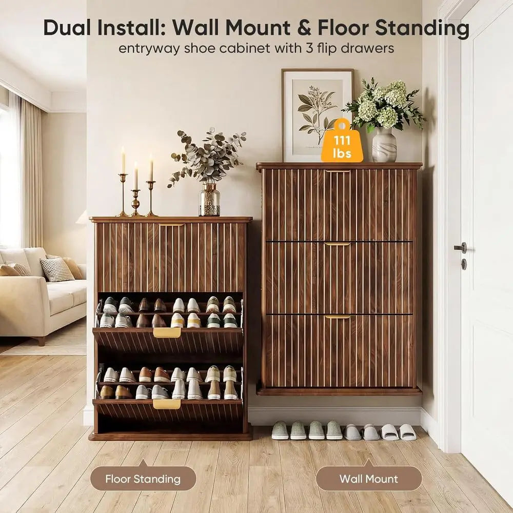 Rounded Walnut Shoe Cabinet