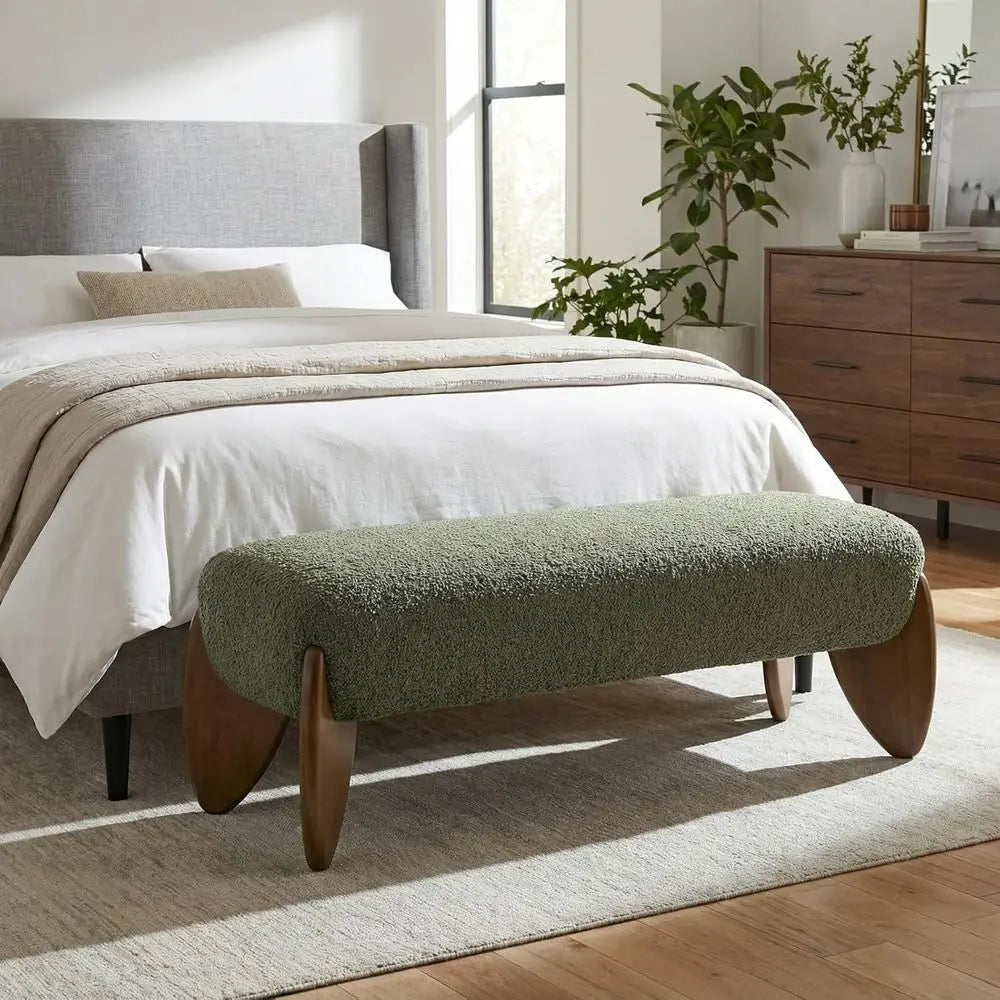 Scalloped-Leg Upholstered Bench