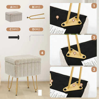 Marlowe Faux Fur Storage Vanity Stool