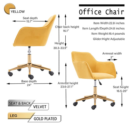 Yellow Velvet Swivel Office Chair