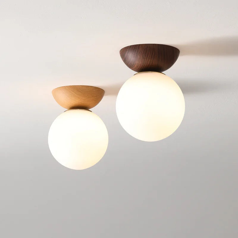 Nordic Wood-Finish Globe Pendant Light
