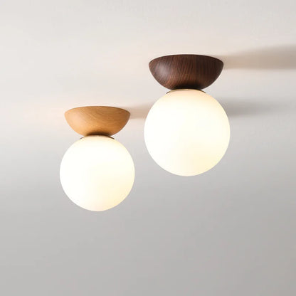 Nordic Wood-Finish Globe Pendant Light