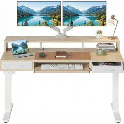 Dual Desk with C-Clamp Keyboard Tray