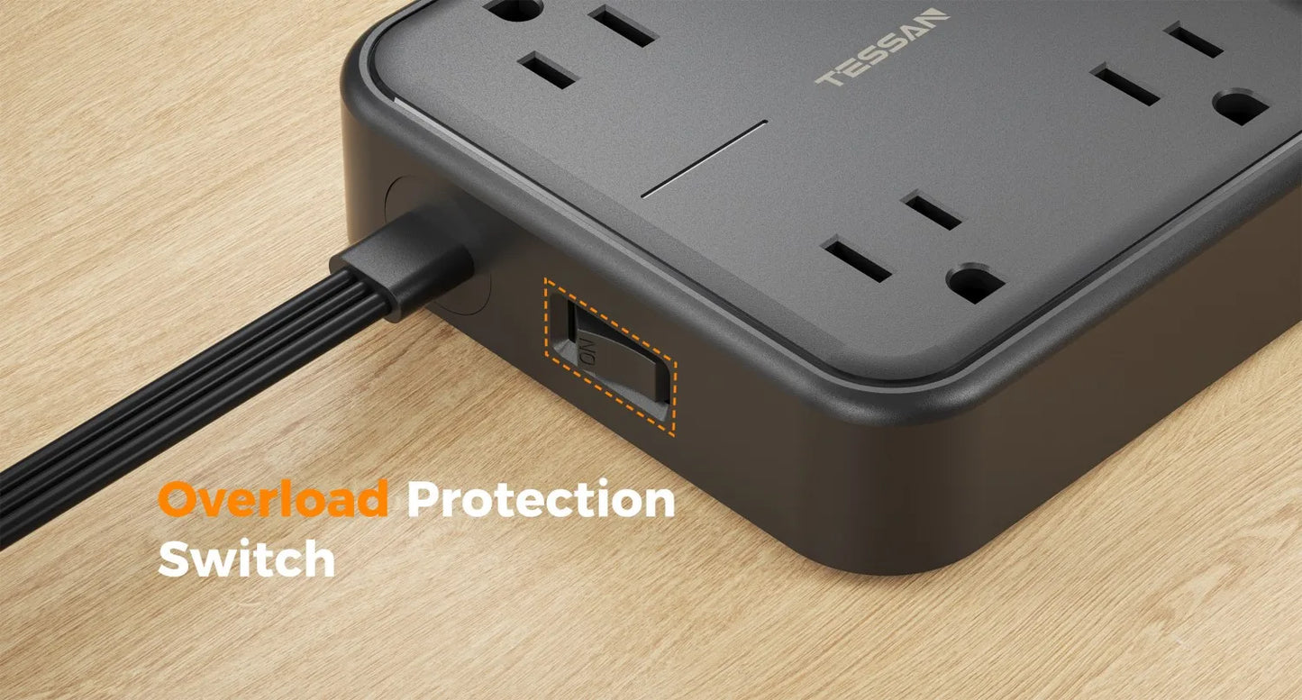 TESSAN Flat Plug Power Strip