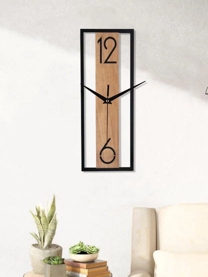 Slim Wood-Grain Rectangular Wall Clock