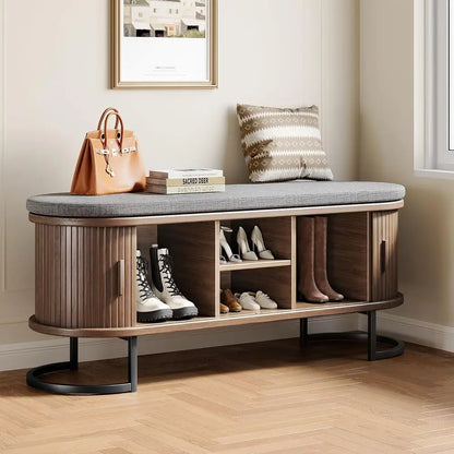 Walnut Sliding-Door Shoe Bench