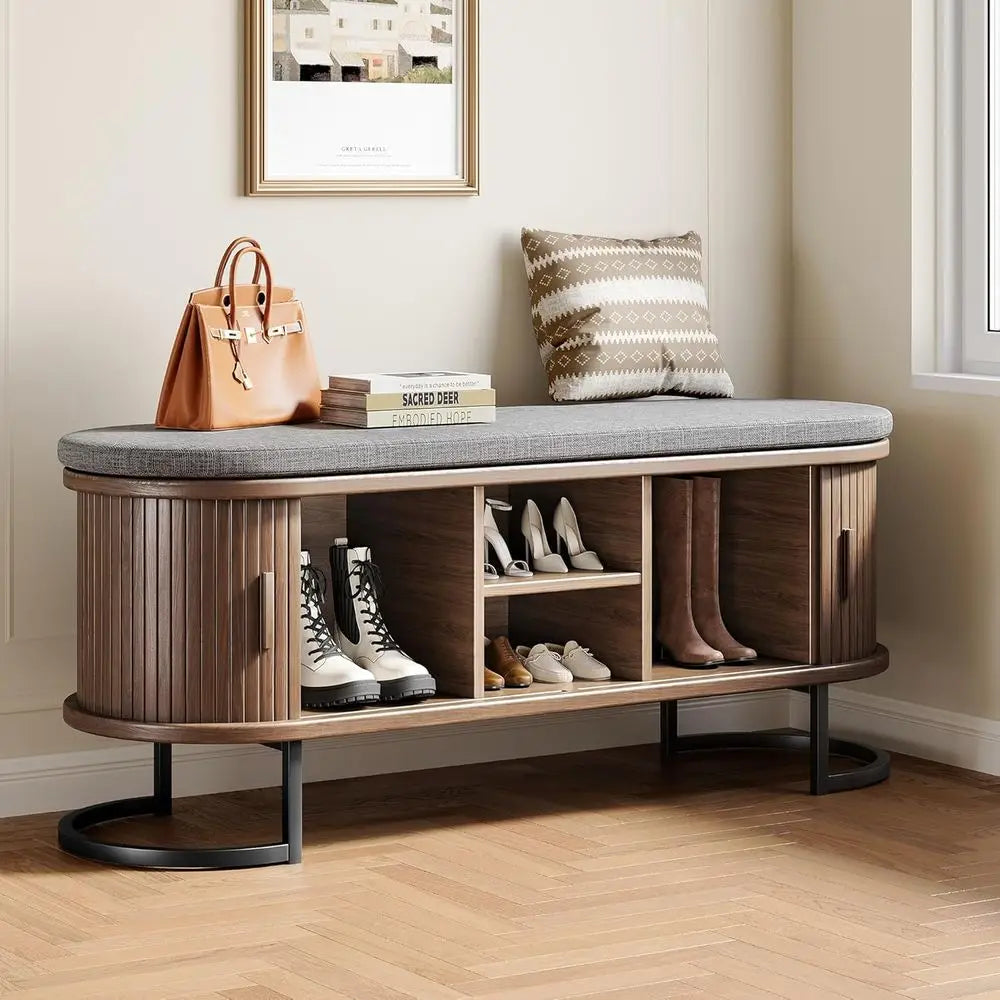 Walnut Sliding-Door Shoe Bench