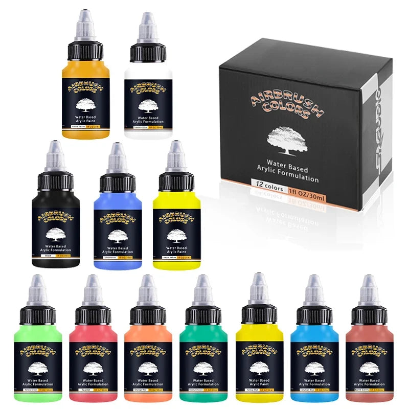 12-Color Acrylic Paint Set, 30ml, Airbrush Ready