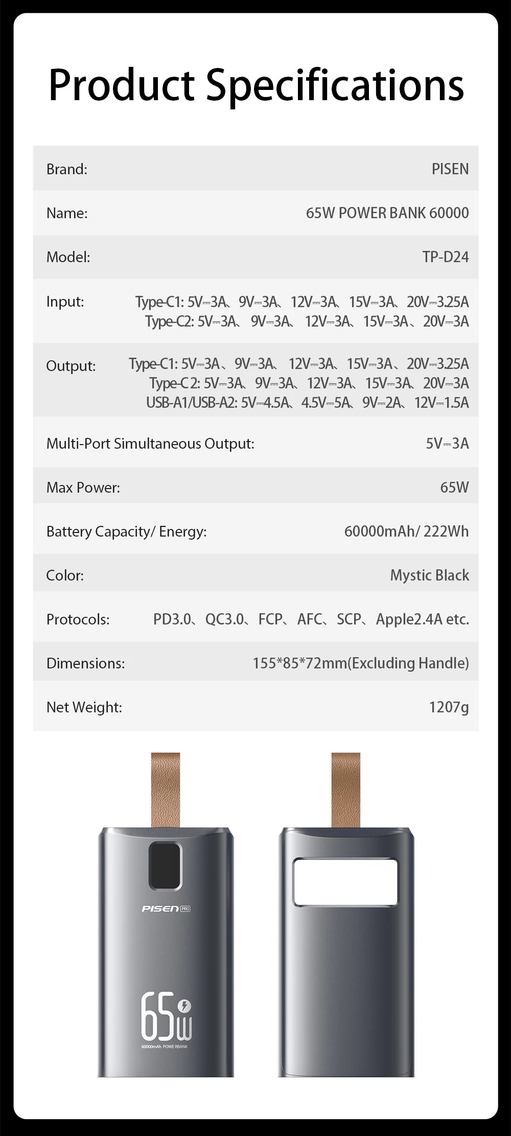 PISEN 60000mAh Power Bank