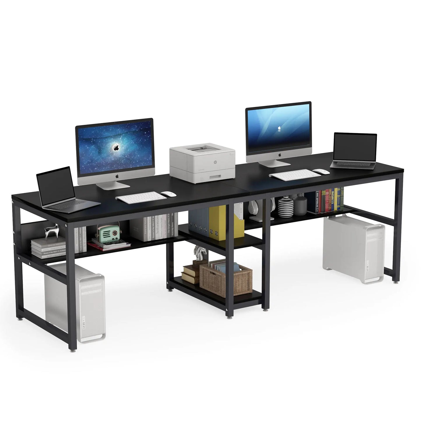 Two-Person Desk with Bookshelf