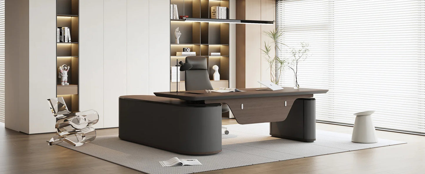 The Vanguard Executive L-Shaped Office Suite with Storage Cabinet & Privacy Panel