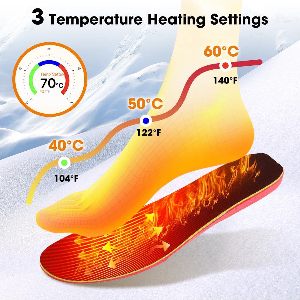 Rechargeable Heated Insoles | App-Controlled Foot Warmers for Winter Boots