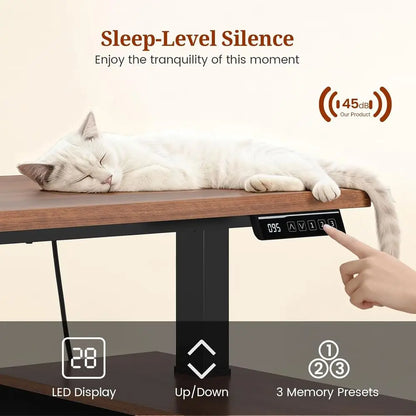 Nexus Electric L-Shaped Standing Desk with Shelving & Power Hub