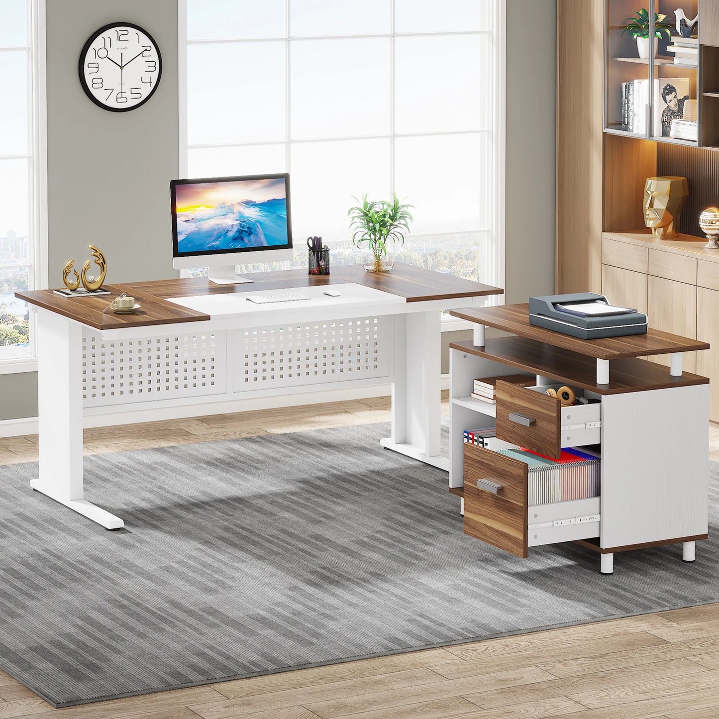 Parkview L-Shaped Executive Desk with Storage Cabinet & File Drawer