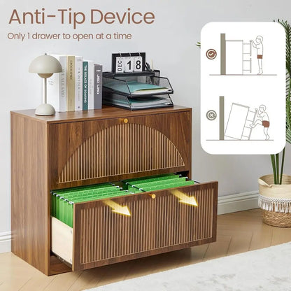 Premium Walnut Filing Cabinet with Fluted Drawers & Spacious Storage