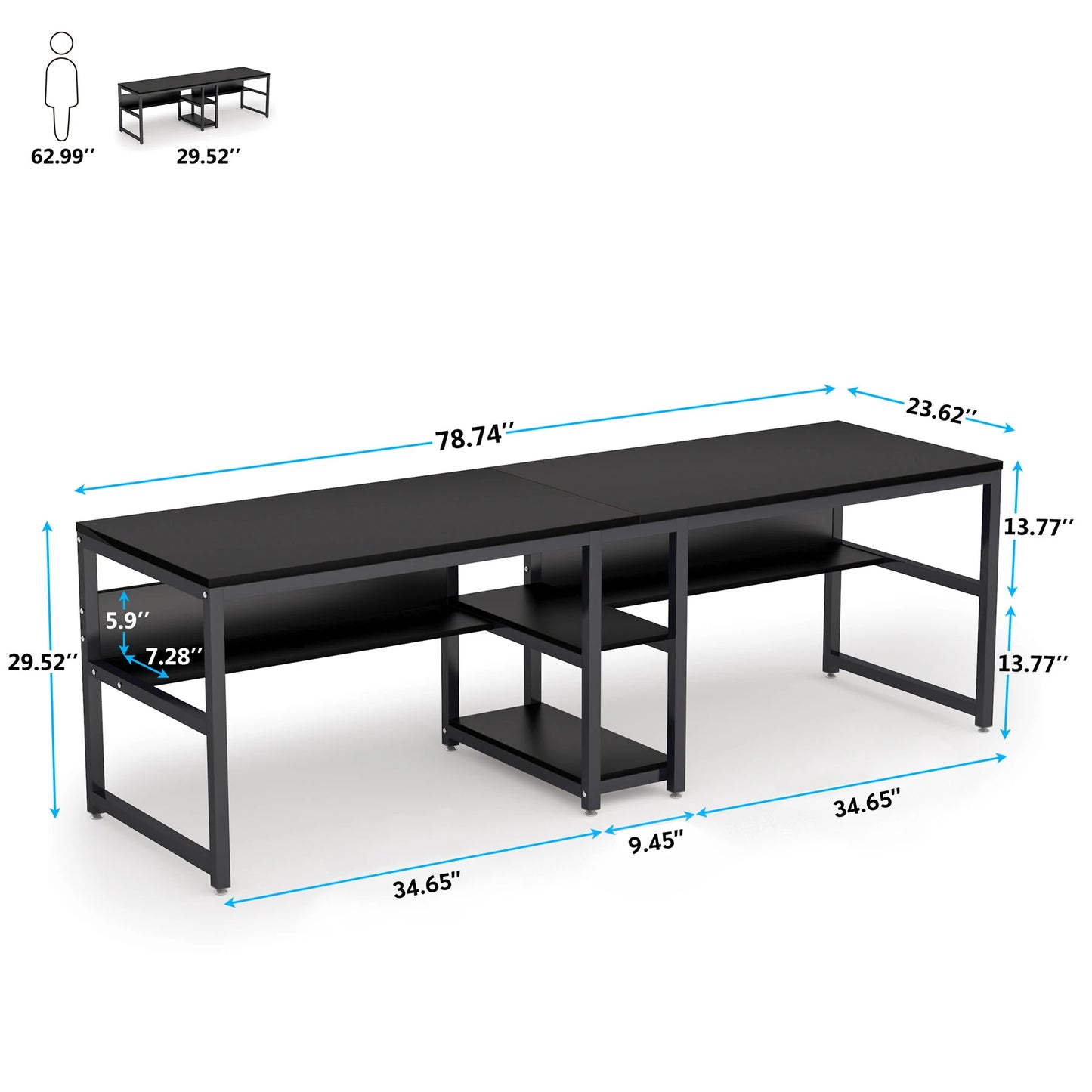 Two-Person Desk with Bookshelf