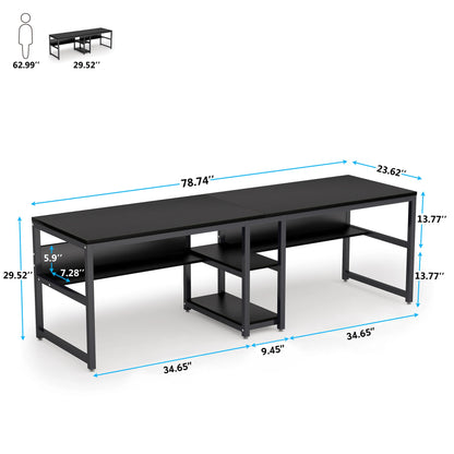 Two-Person Desk with Bookshelf