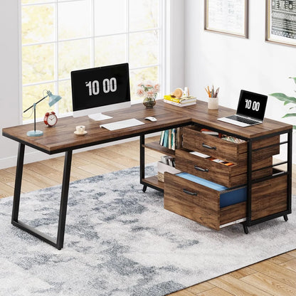 Ironridge L-Shaped Desk with Drawers & Storage Shelves