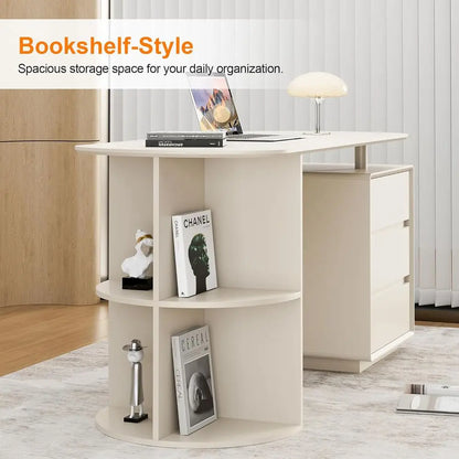 Cream White Desk with Storage Shelves