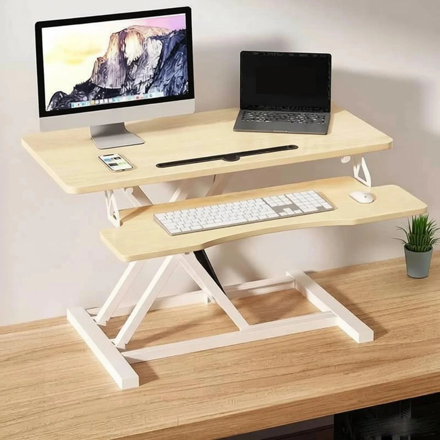 Pneumatic Standing Desk Converter with Keyboard Tray